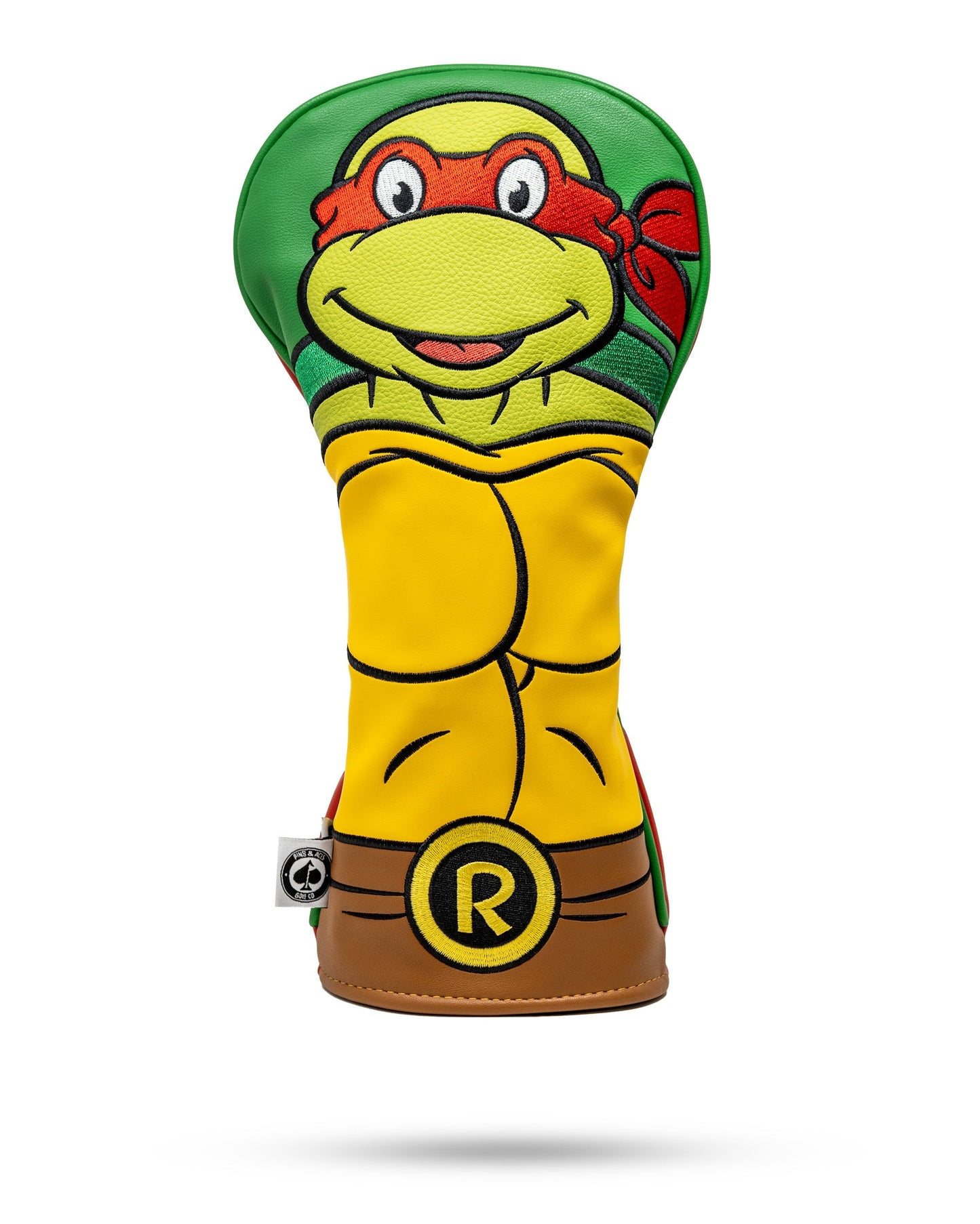 TMNT Raphael driver cover featuring a vibrant red and green design, showcasing Raphael’s iconic mask and shell.
