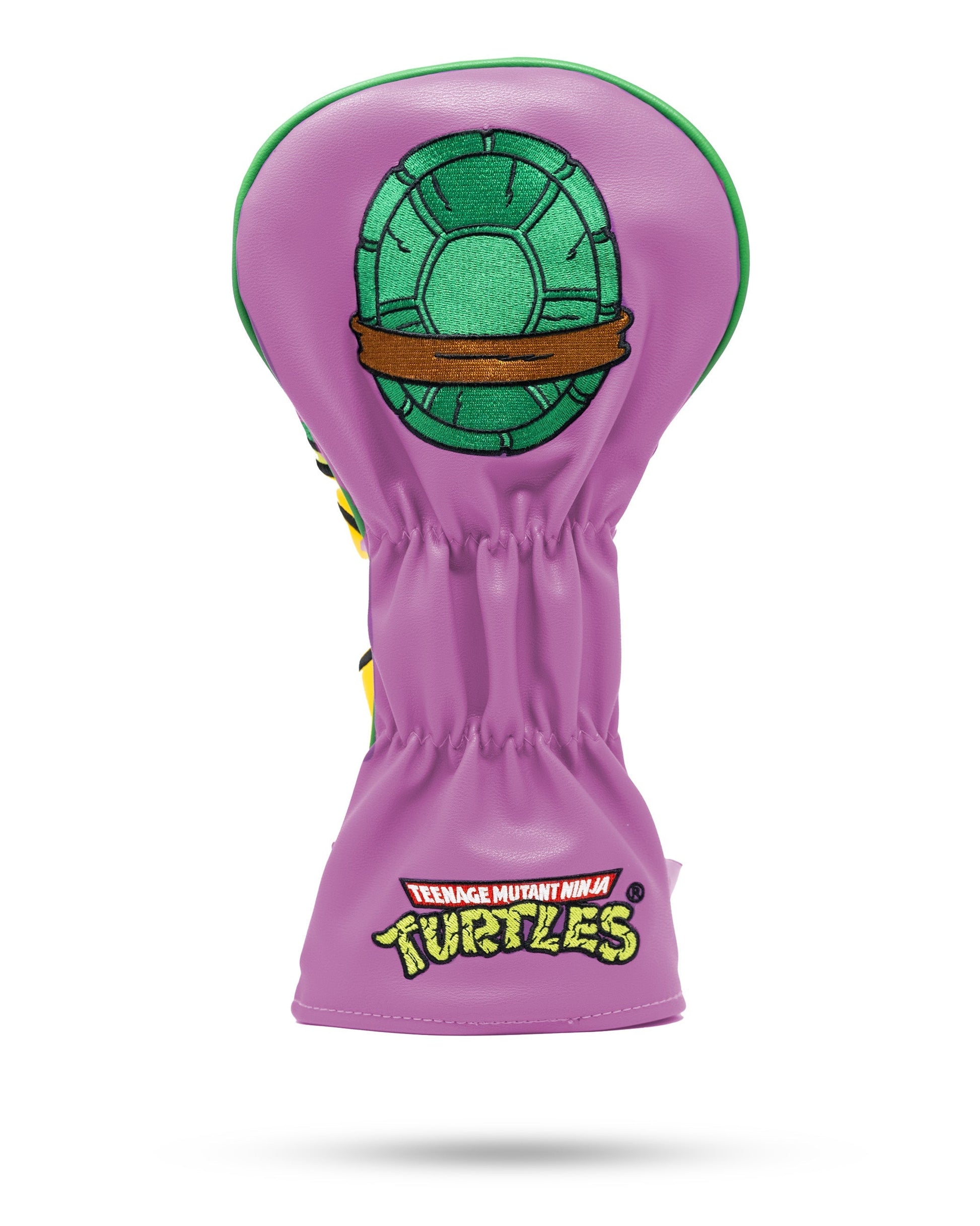 TMNT Donatello golf driver cover featuring vibrant green and purple design with Donatello's character illustration.