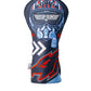 Top Gun Maverick themed golf driver headcover featuring a skull with goggles, stars, and bold red, blue, and white graphics.