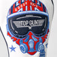 Embroidered Top Gun Goose hybrid headcover featuring a pilot helmet, sunglasses, and military-inspired design on white leather.