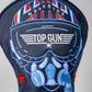 Embroidered Top Gun Maverick themed golf driver headcover featuring a skull wearing headphones, sunglasses, and a pilot helmet design.
