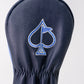 Top Gun Ice Man Fairway Headcover with embroidered spade logo in blue and white, made of navy leather for golf clubs.