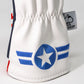 White golf headcover with blue embroidered star and stripes, featuring a Goose hybrid design from Top Gun collection.