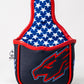 Top Gun Maverick golf club headcover with a navy blue exterior, red accents, and an American flag star pattern lining.