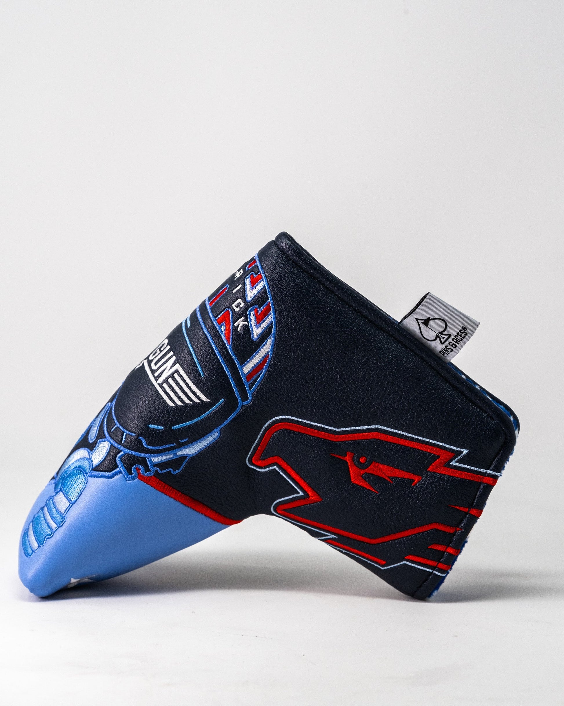 Top Gun Maverick Blade Headcover featuring a black and blue design with red accents and embroidered graphics inspired by the movie.