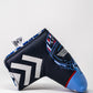 Golf club headcover featuring a Top Gun Maverick aircraft design with blue, black, white, and red embroidered details.