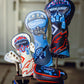 Set of Top Gun themed golf headcovers featuring a pilot helmet design with goggles, in black, blue, and white colors.