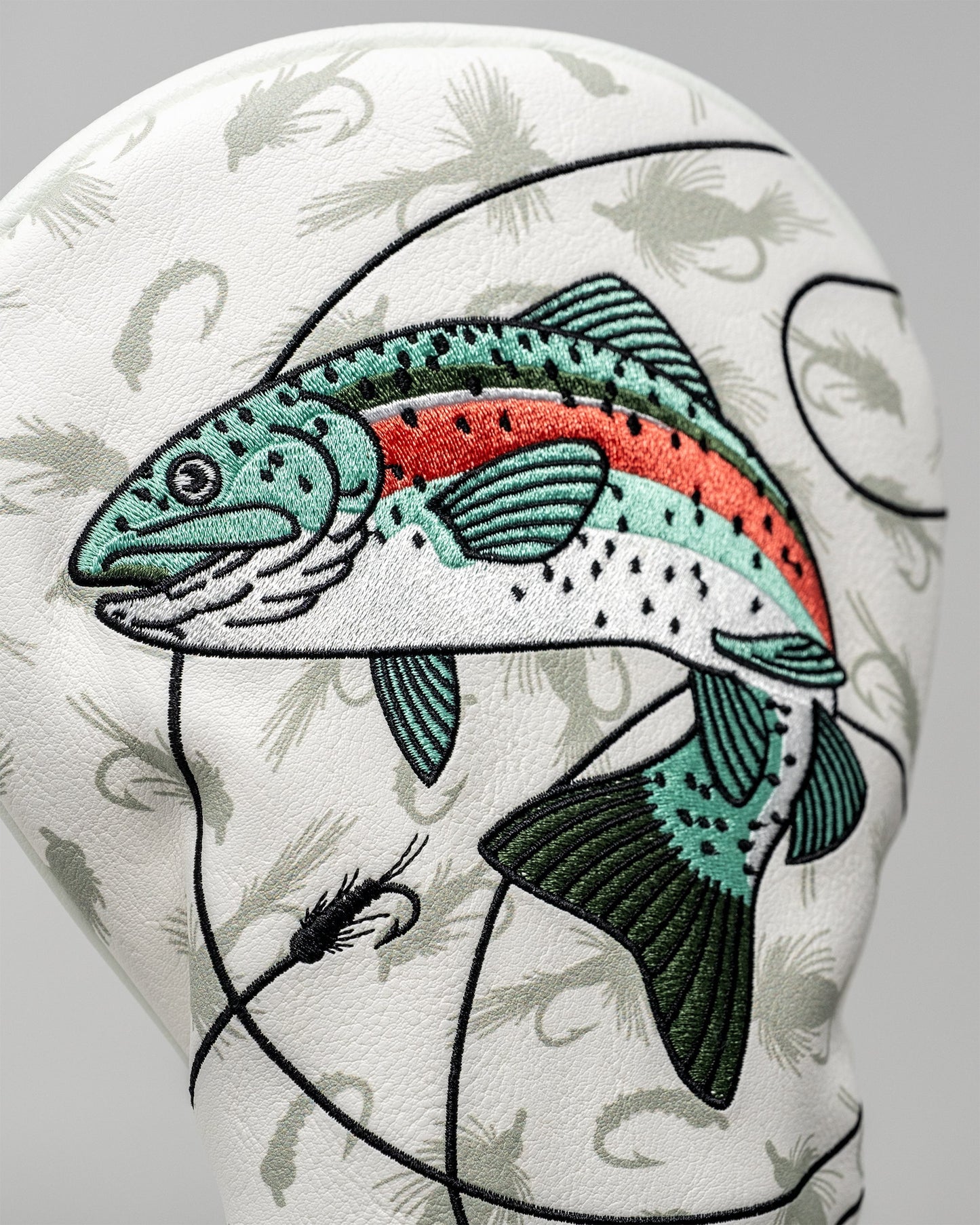 Trout driver cover featuring a realistic trout design, vibrant colors, and durable fabric for golf clubs.