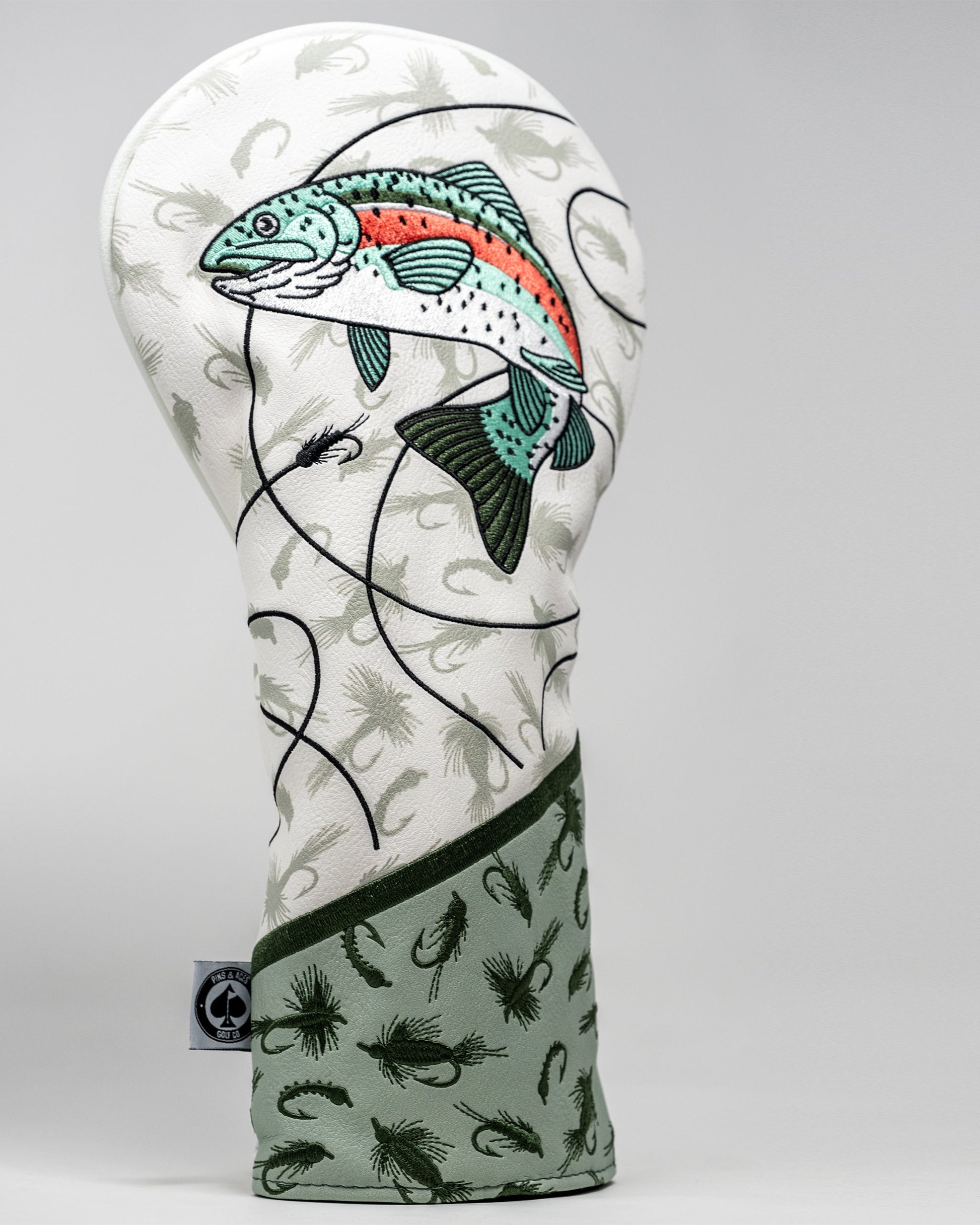Trout driver head cover in bright colors, featuring a detailed fish design with a realistic appearance.