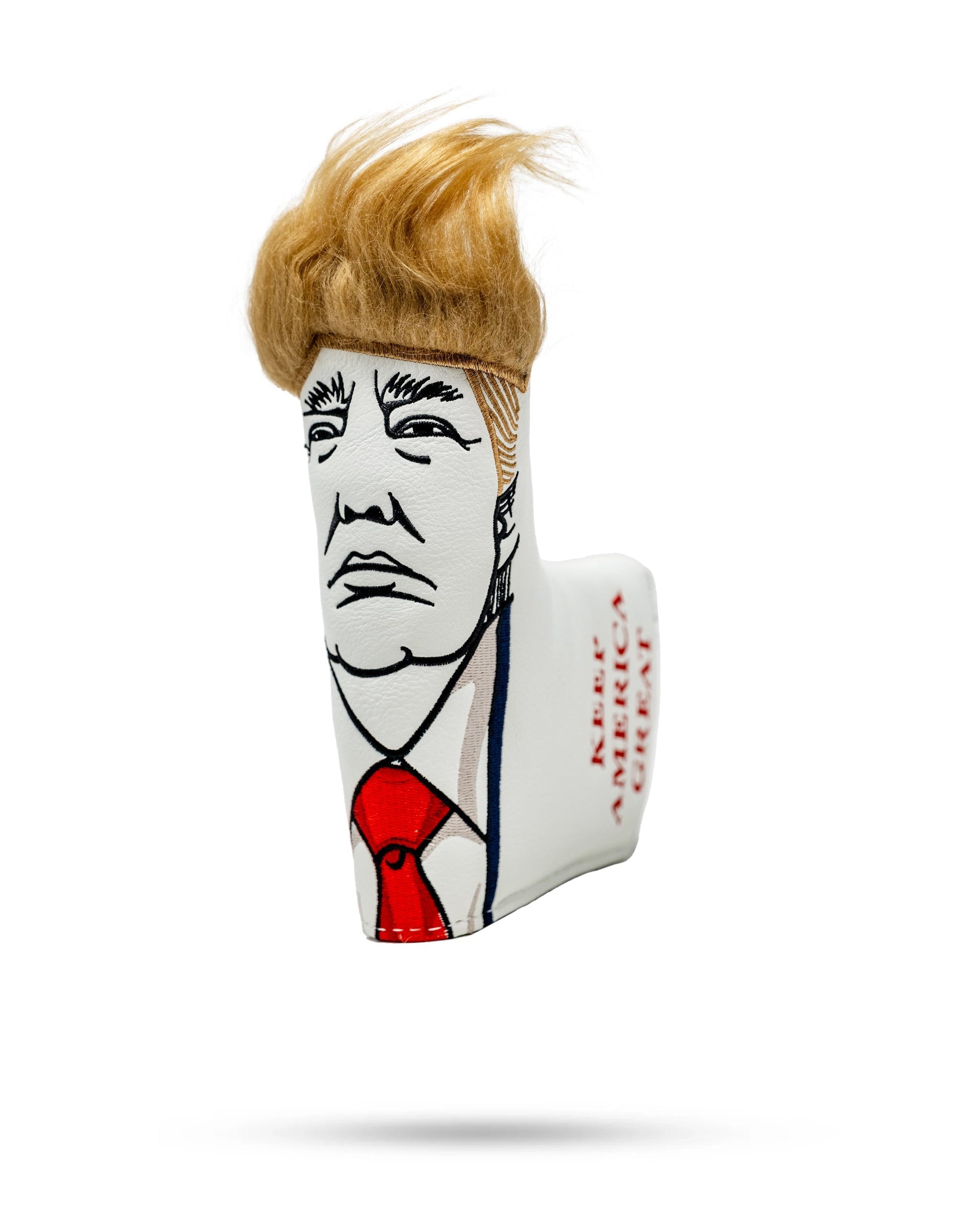 Alt text: "Trump Blade Putter Cover featuring a bold design with Trump’s likeness, designed for standard blade putters."