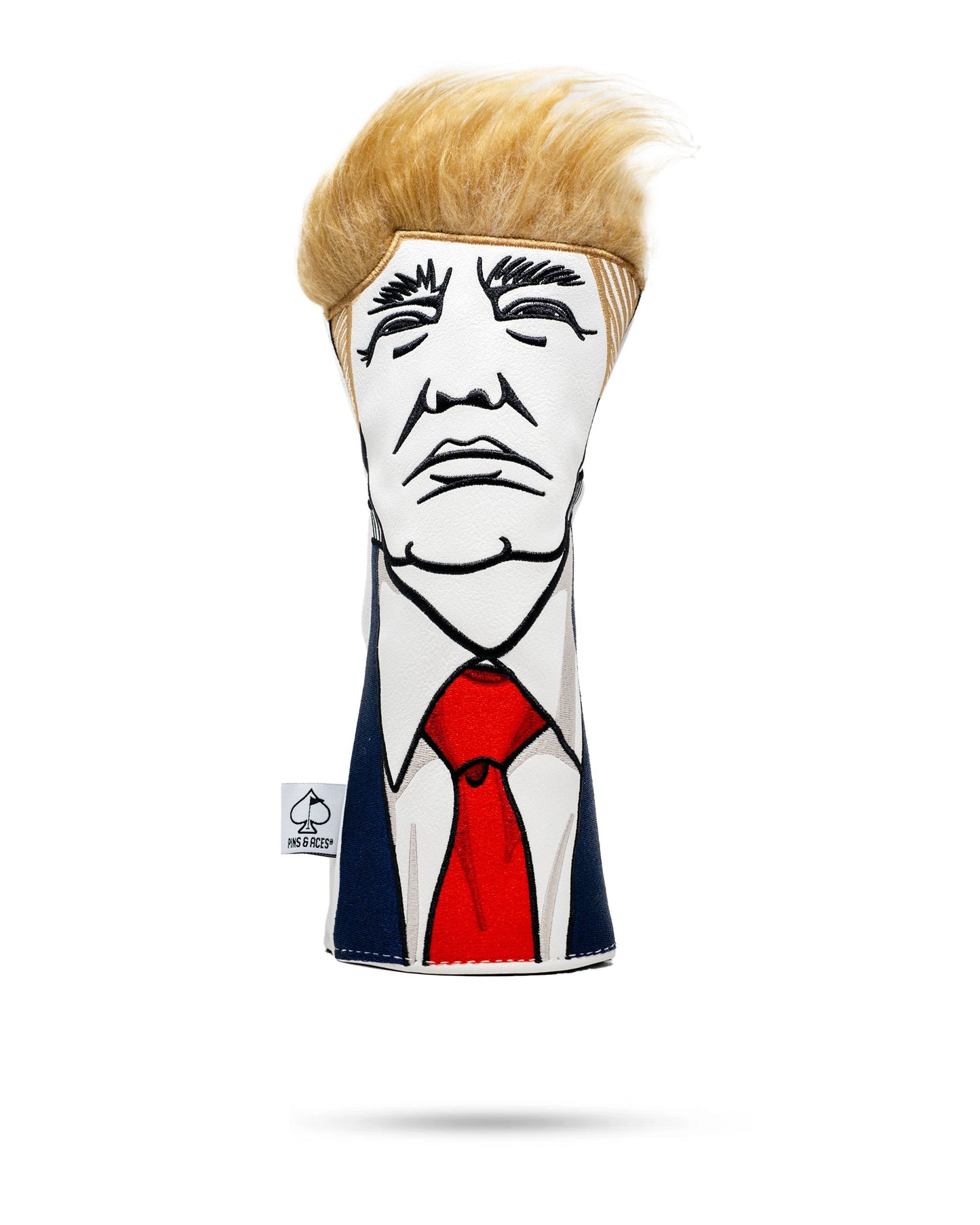 Alt text: "Trump fairway cover featuring a detailed design of Donald Trump's face, suitable for golf clubs."
