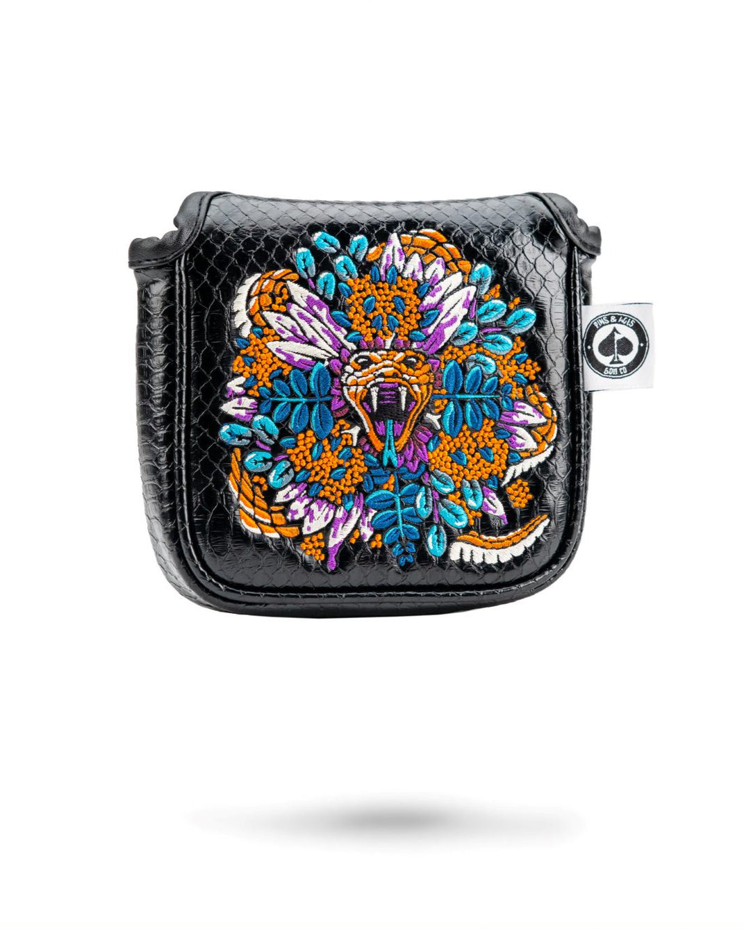 Venom Mallet Cover featuring a vibrant green and black design with a venomous snake motif, ideal for protecting golf putters.