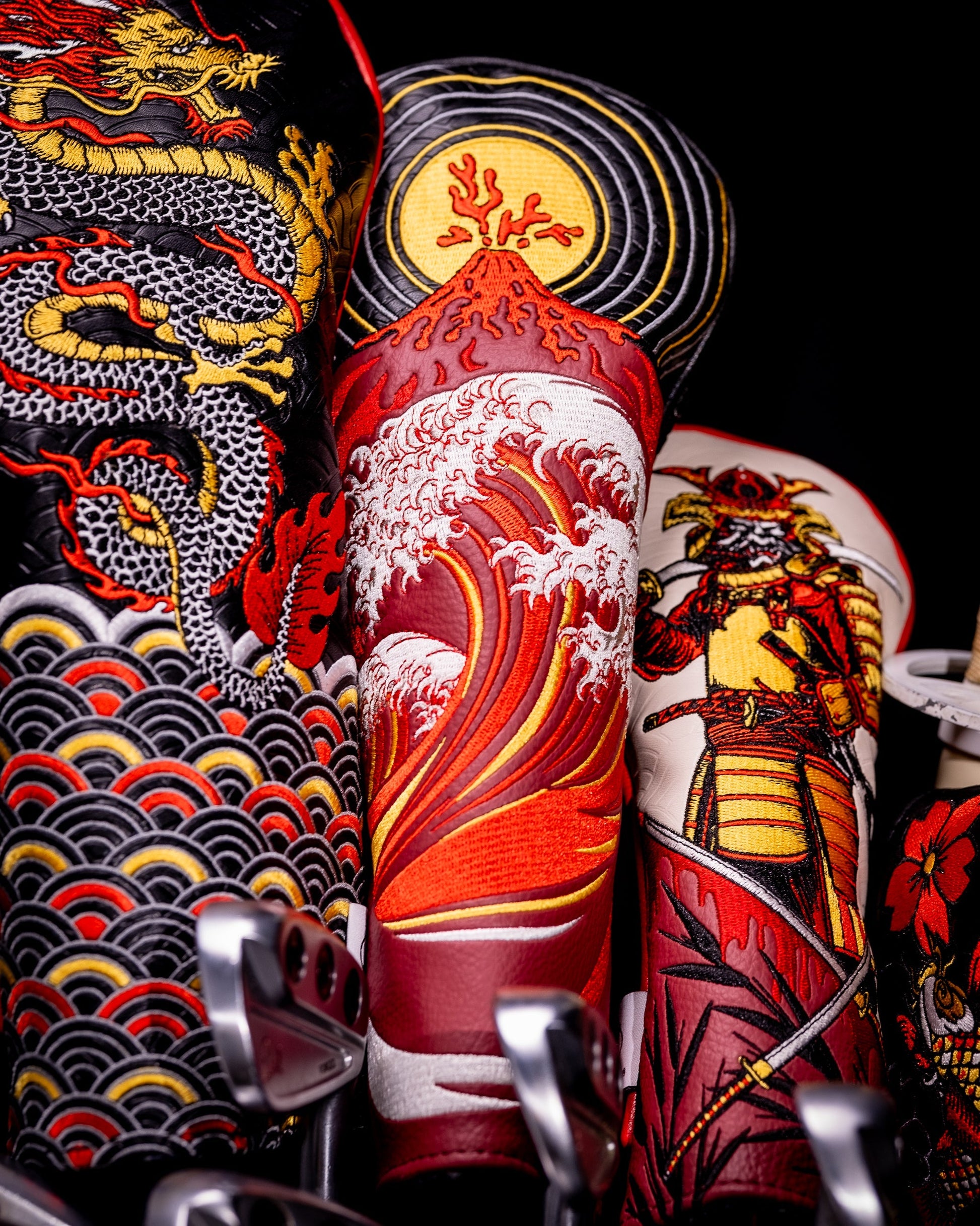 Black fairway cover featuring a bold "Fire & Fury" design, ideal for golf enthusiasts.